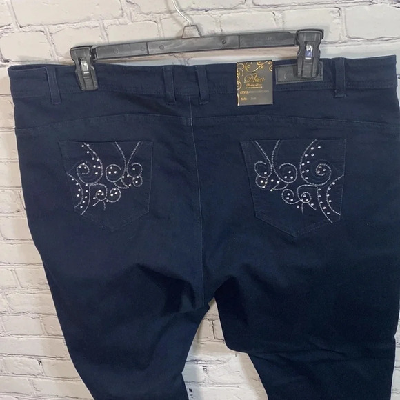 Dkin  Dark Dark Blue Studded Pockets Stretch Straight Legged Jeans - Picture 6 of 9